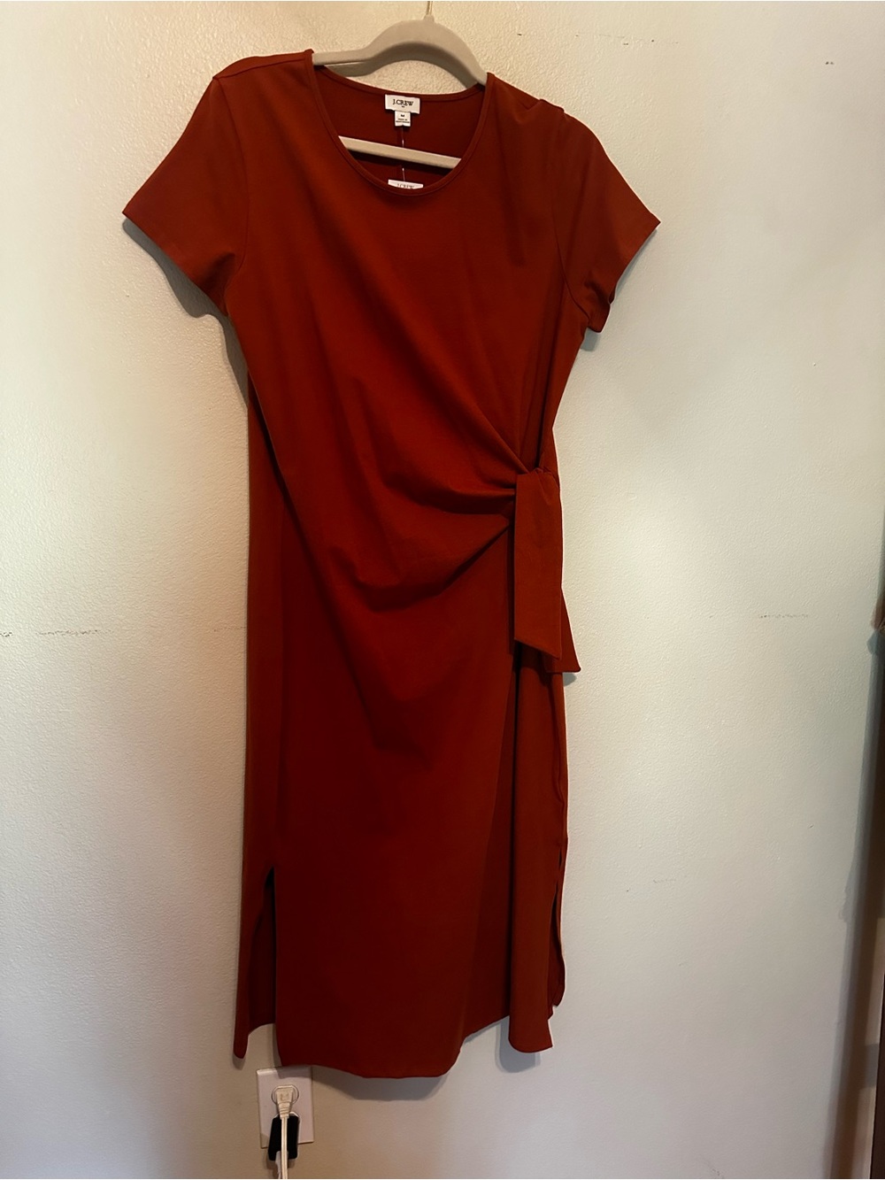 J. Crew Rust Tie-Detail Short-Sleeve Midi Dress